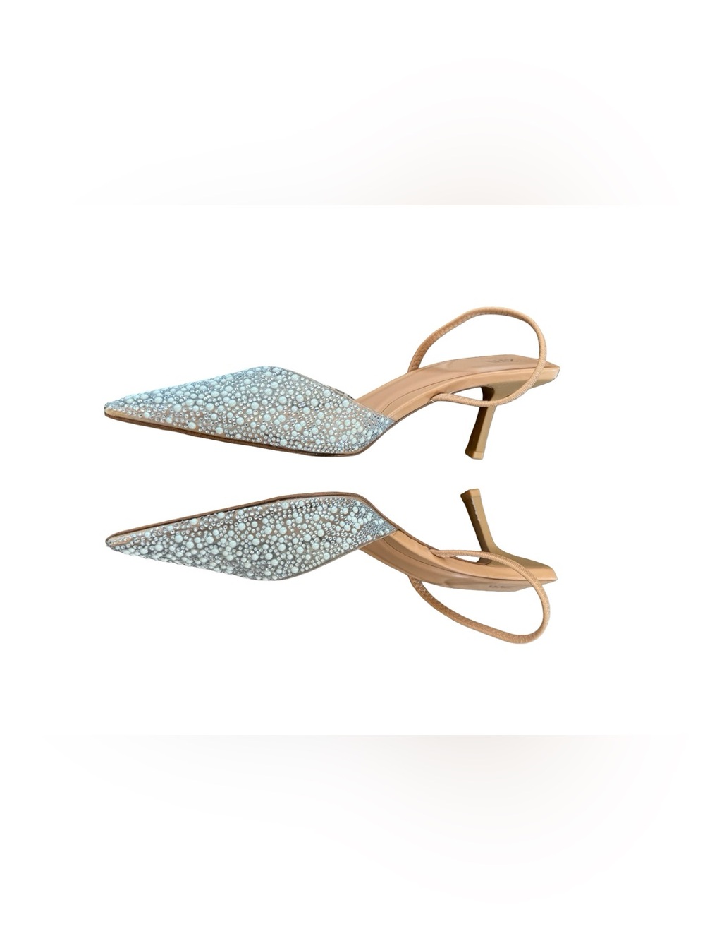 ZARA Tan Pearl-Embellished Pointed Toe Slingback Flats Size 41 - Picture 3 of 5